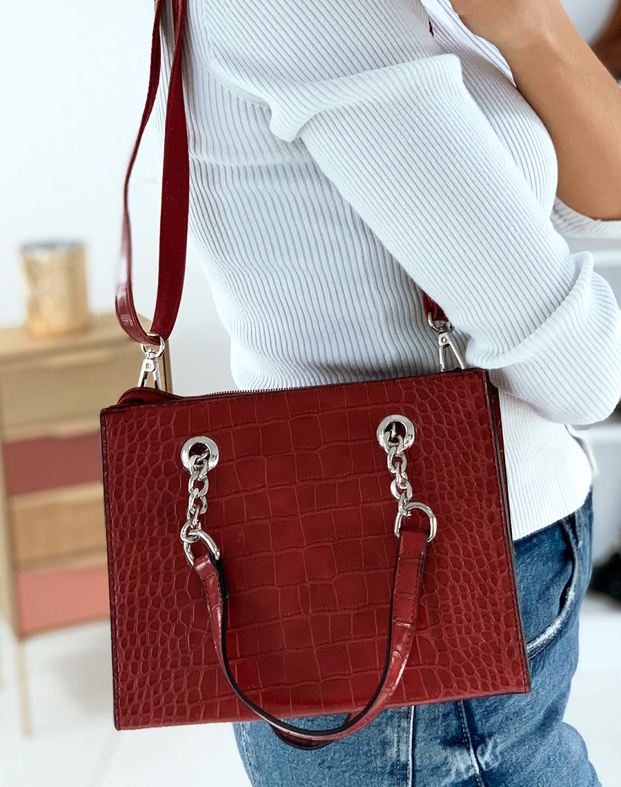 Sac à main effet croco rouge
