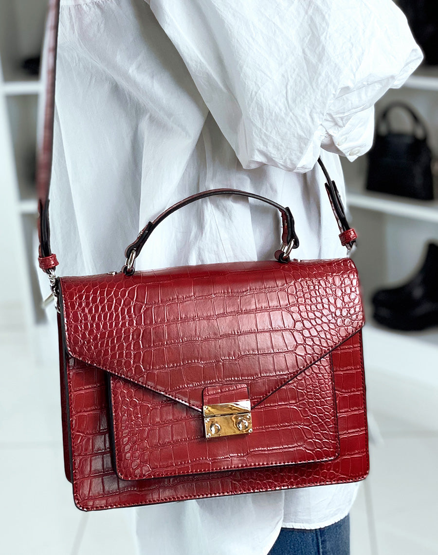 Sac à main effet croco rouge