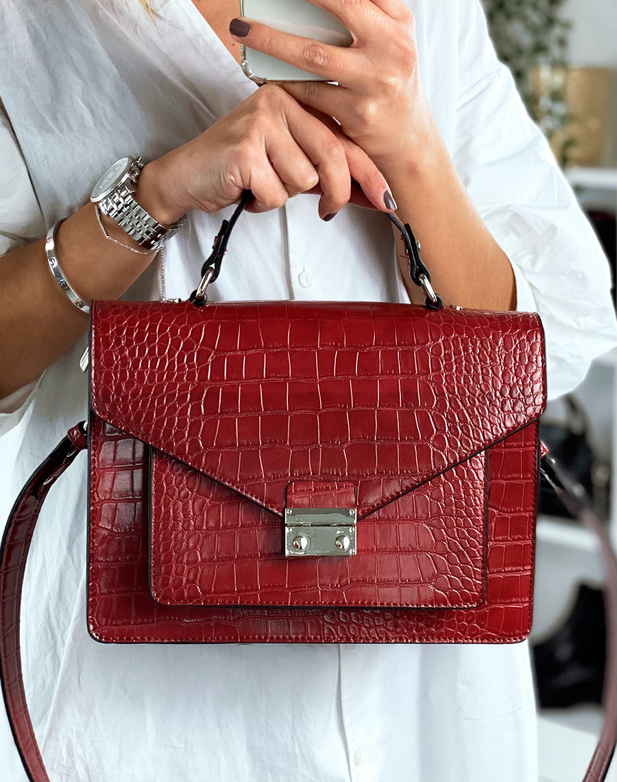 Sac à main effet croco rouge