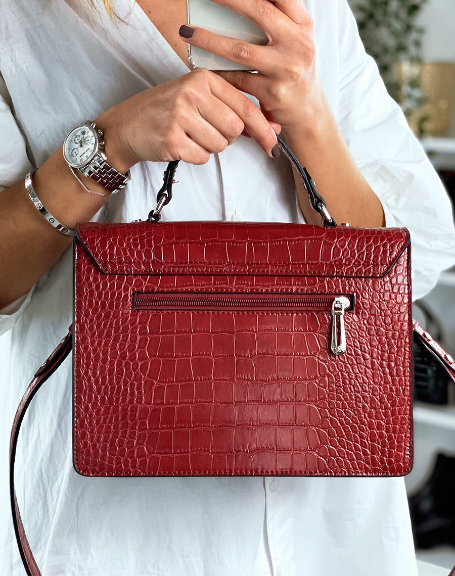 Sac à main effet croco rouge