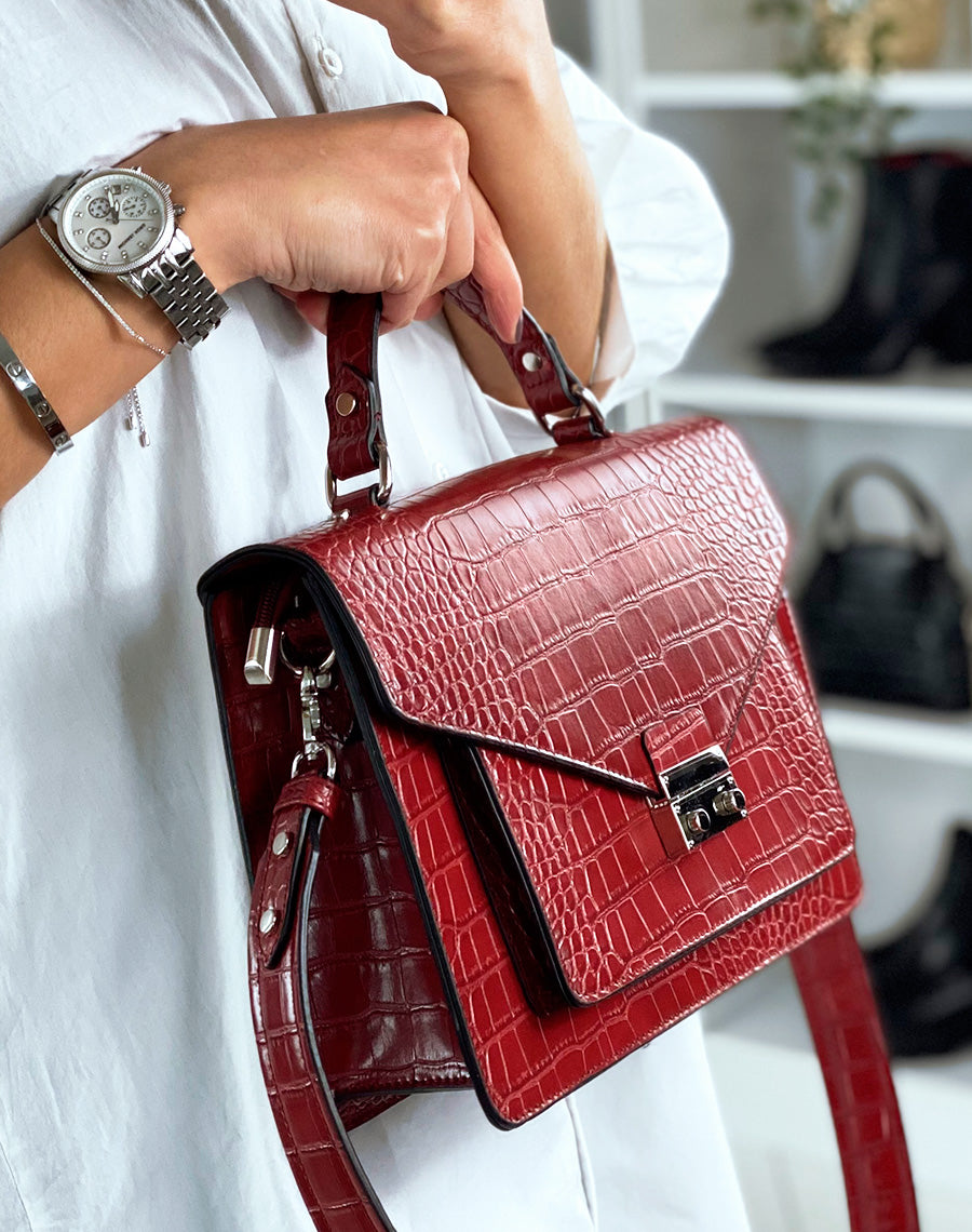 Sac à main effet croco rouge