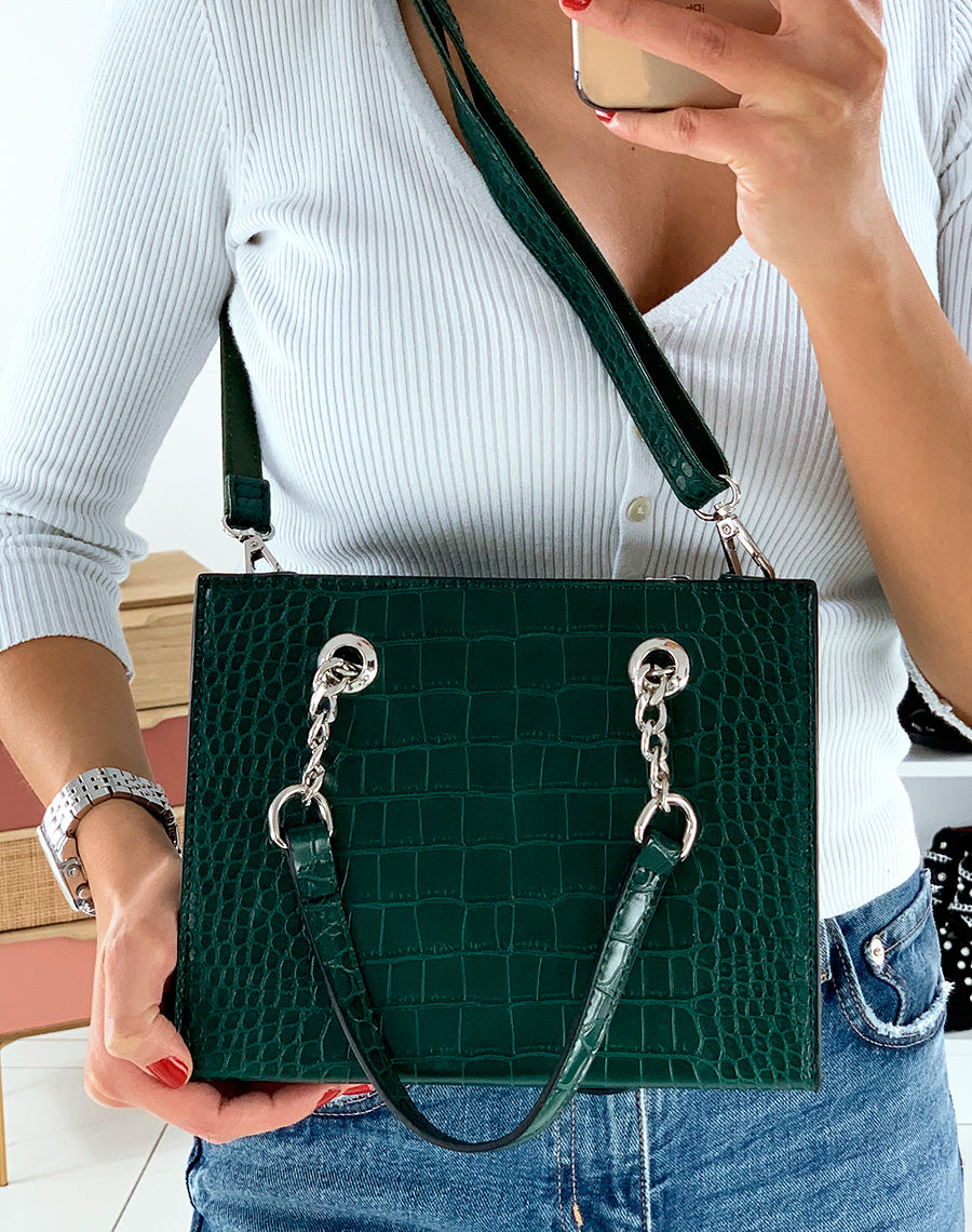 Sac à main effet croco vert