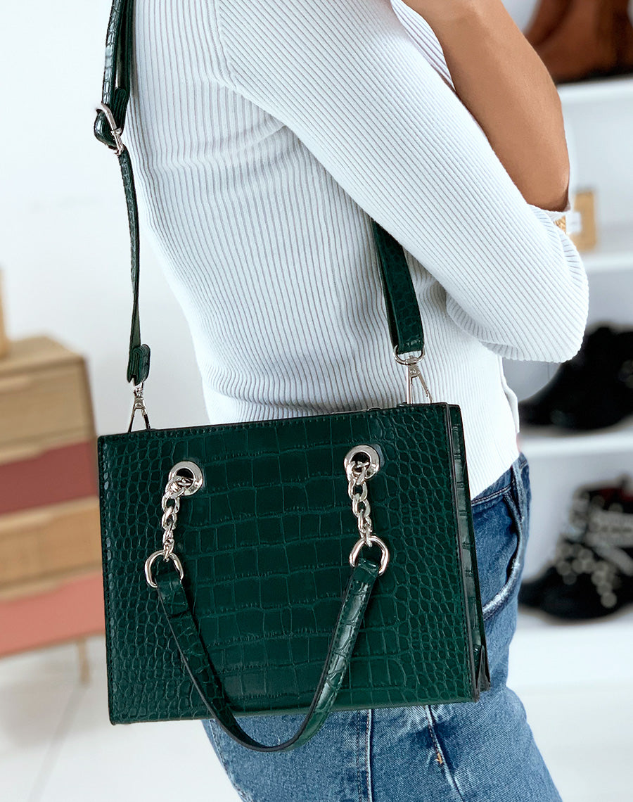Sac à main effet croco vert