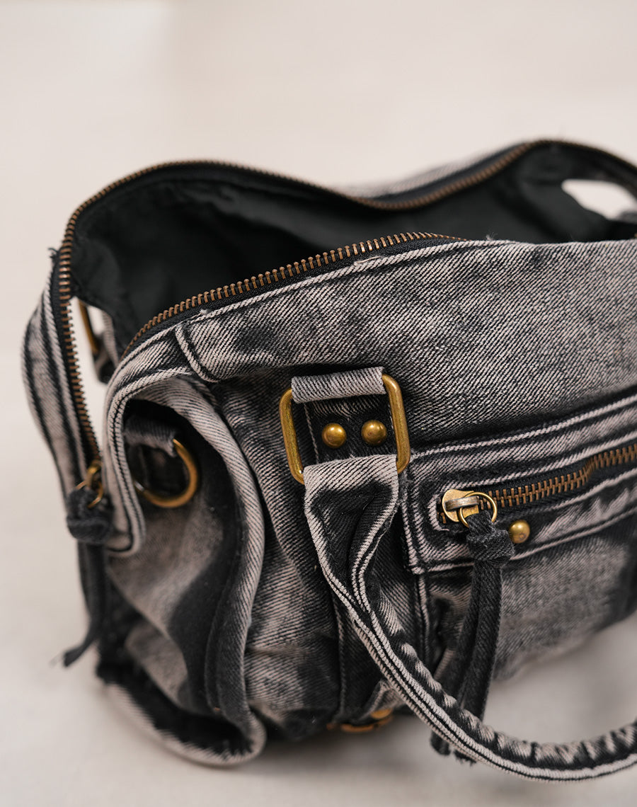Sac à main effet jean noir et gris