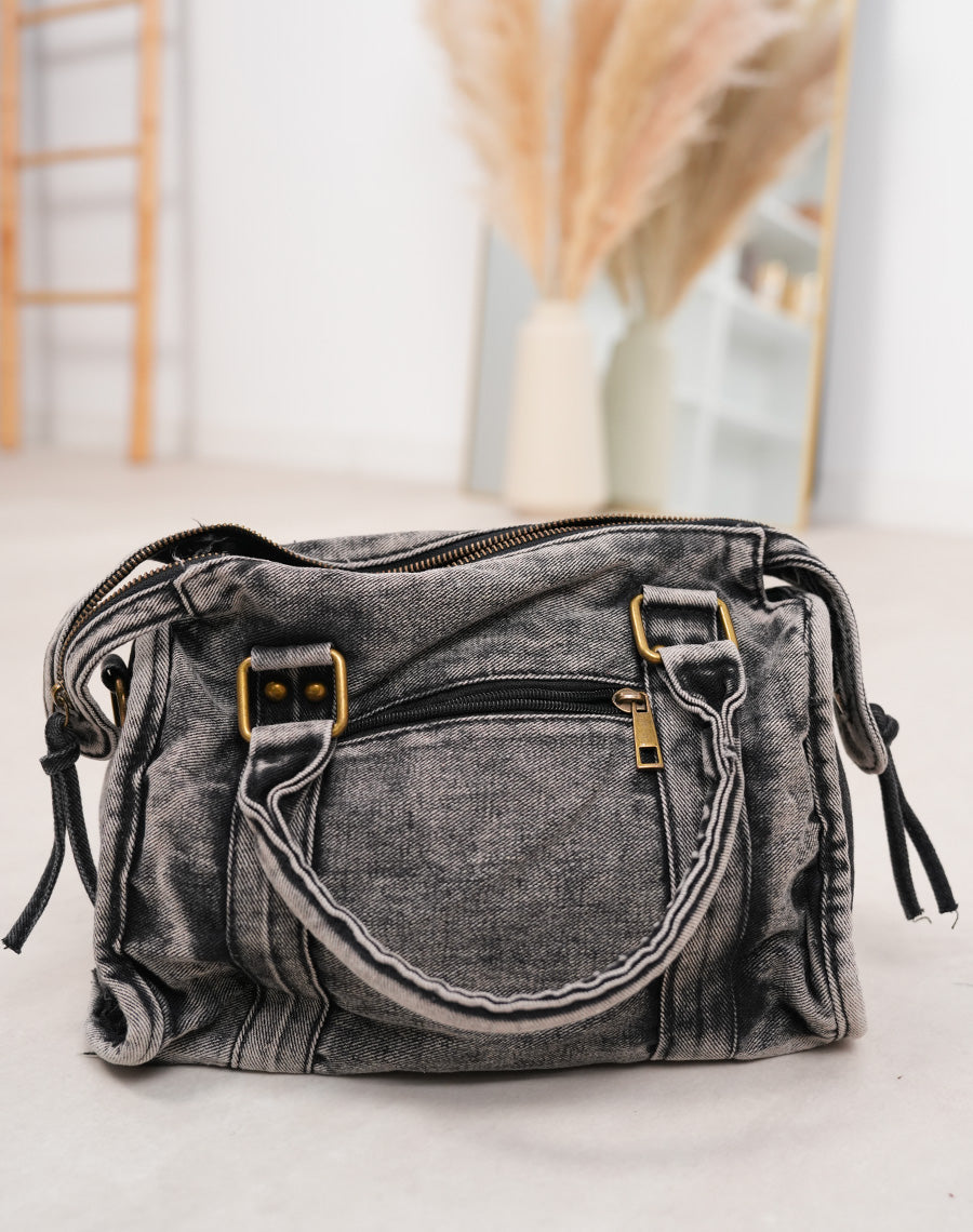 Sac à main effet jean noir et gris