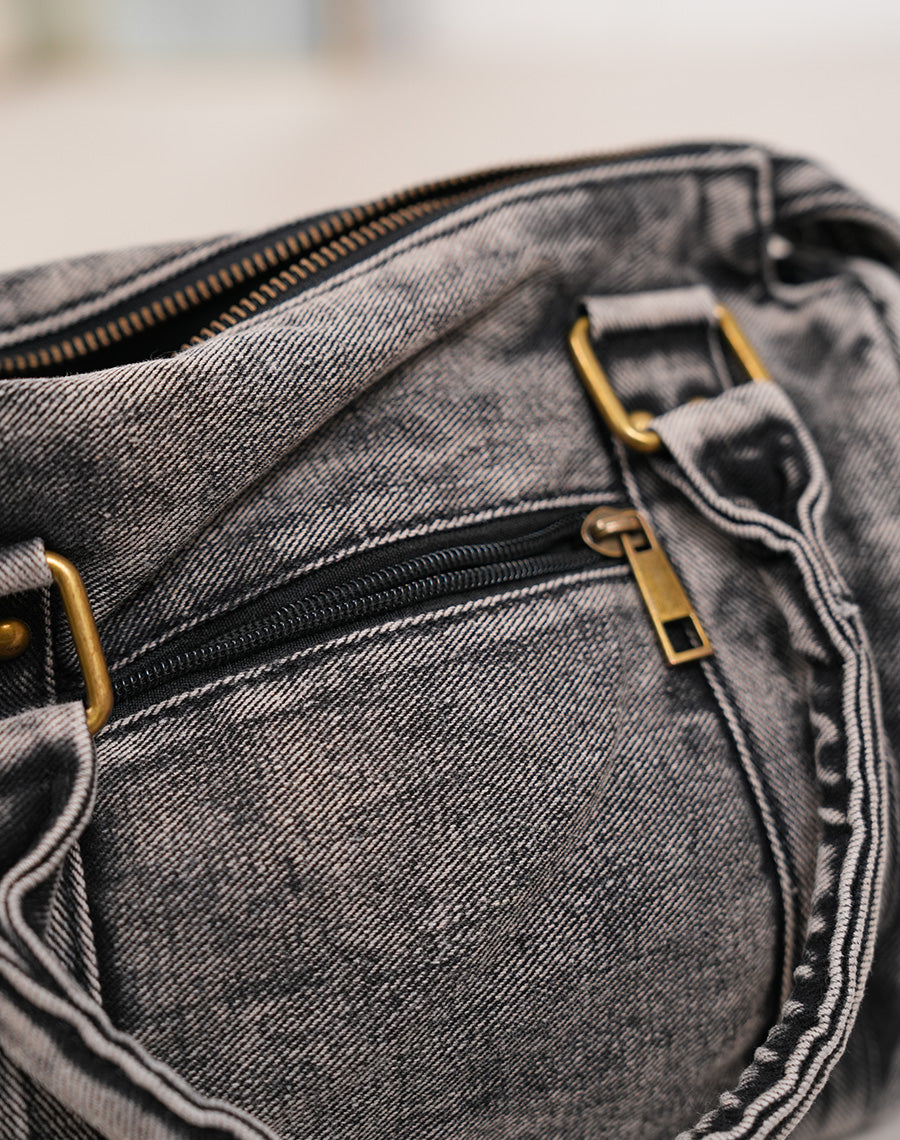 Sac à main effet jean noir et gris