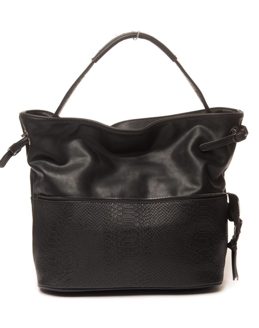 Sac à main femme bi matière noir