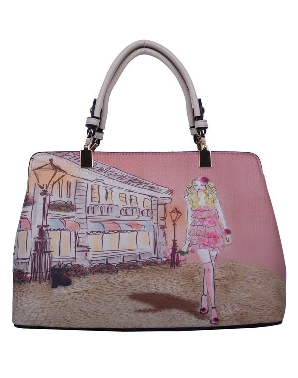 Sac à main gris avec dessin