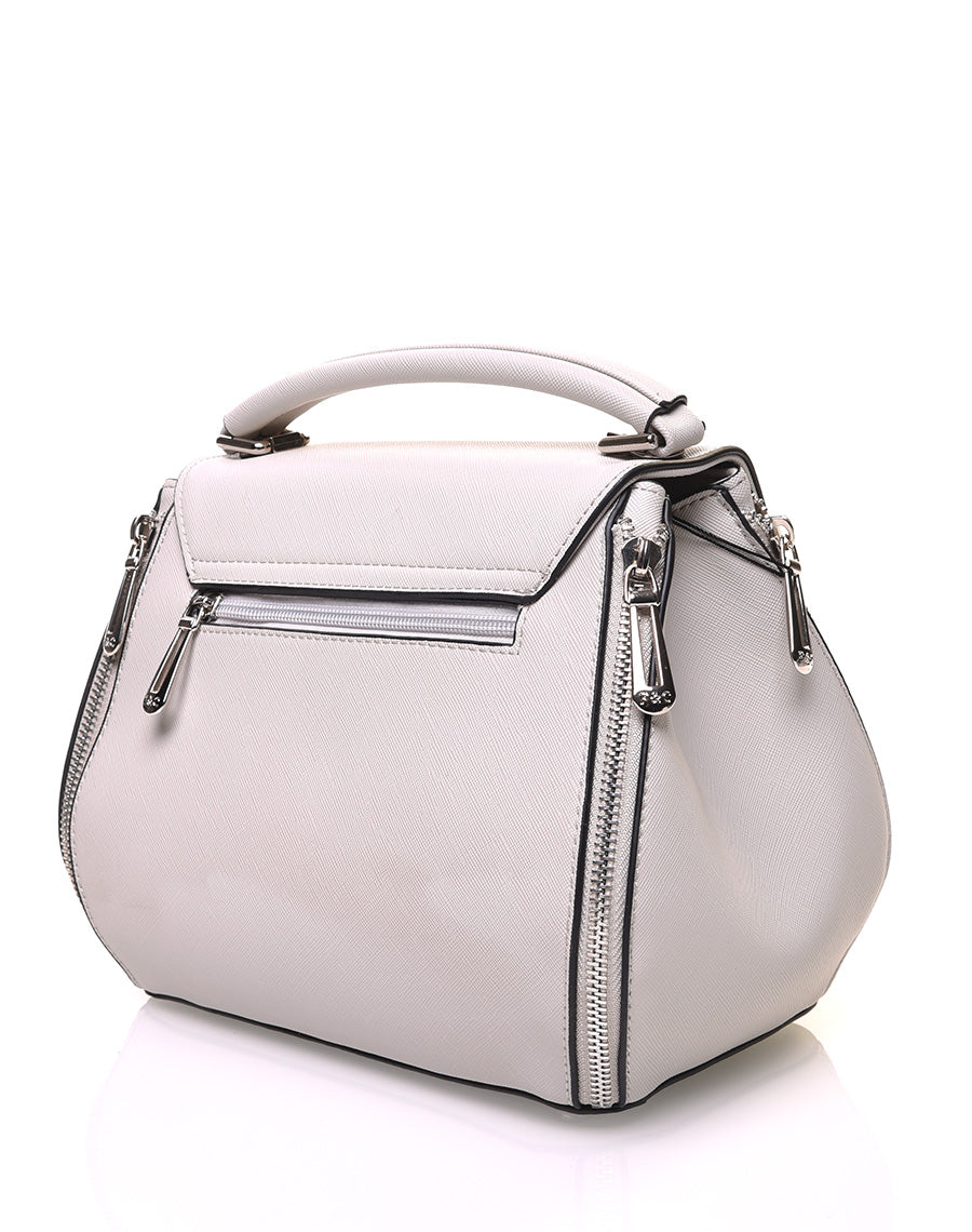 Sac à main gris clair à petite hanse avec verrou tournant