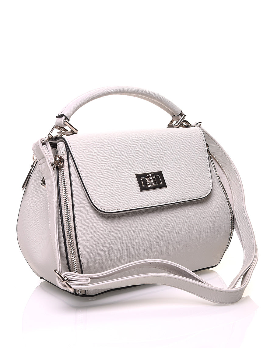 Sac à main gris clair à petite hanse avec verrou tournant