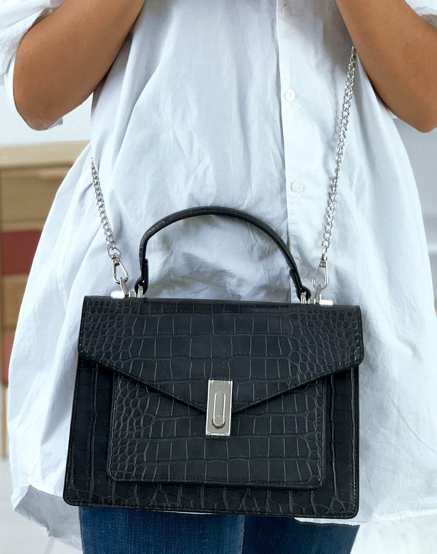 Sac à main gris effet croco