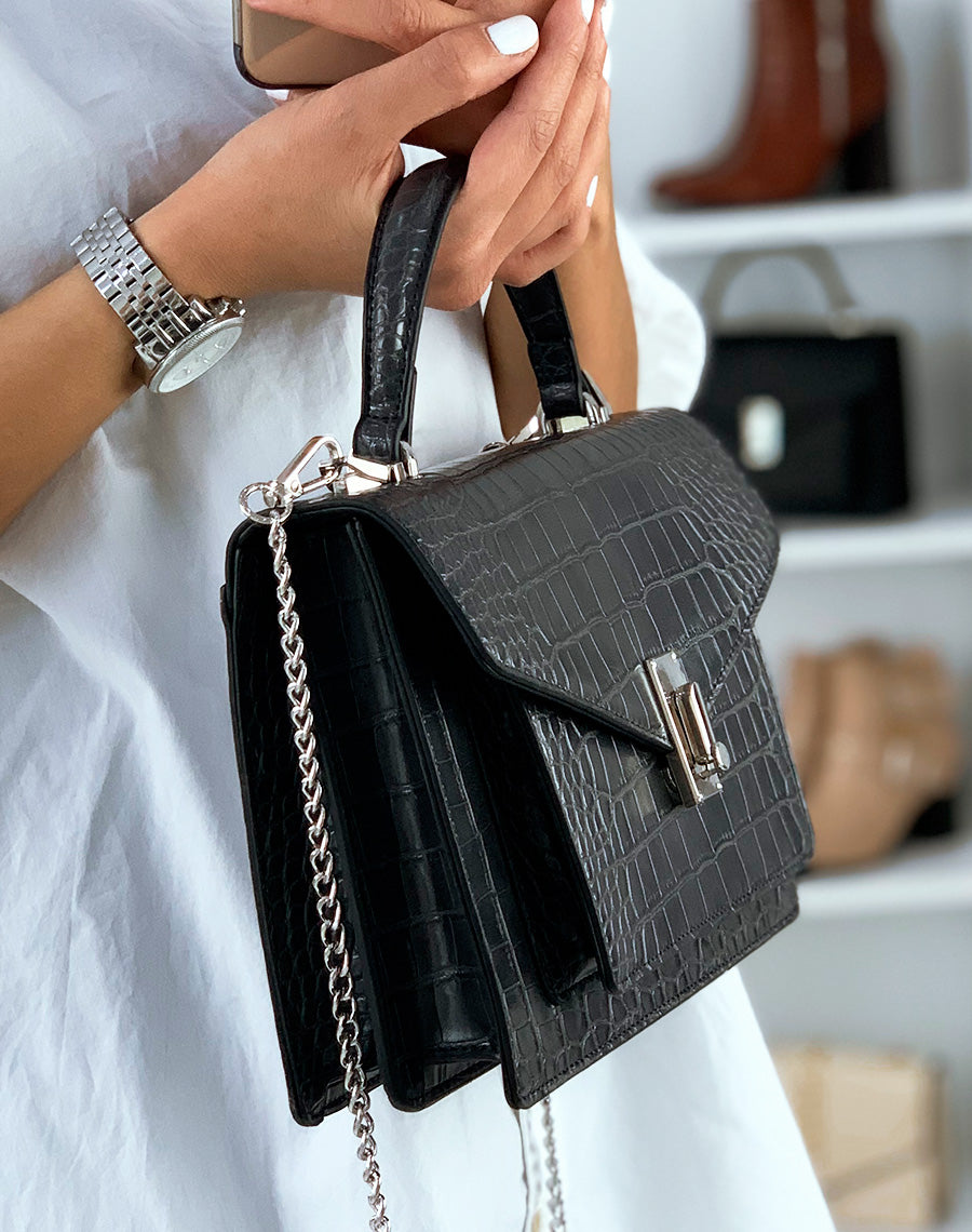 Sac à main gris effet croco