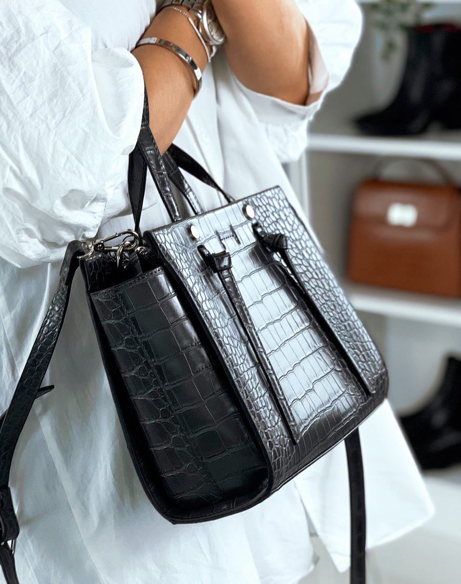 Sac à main gris effet croco