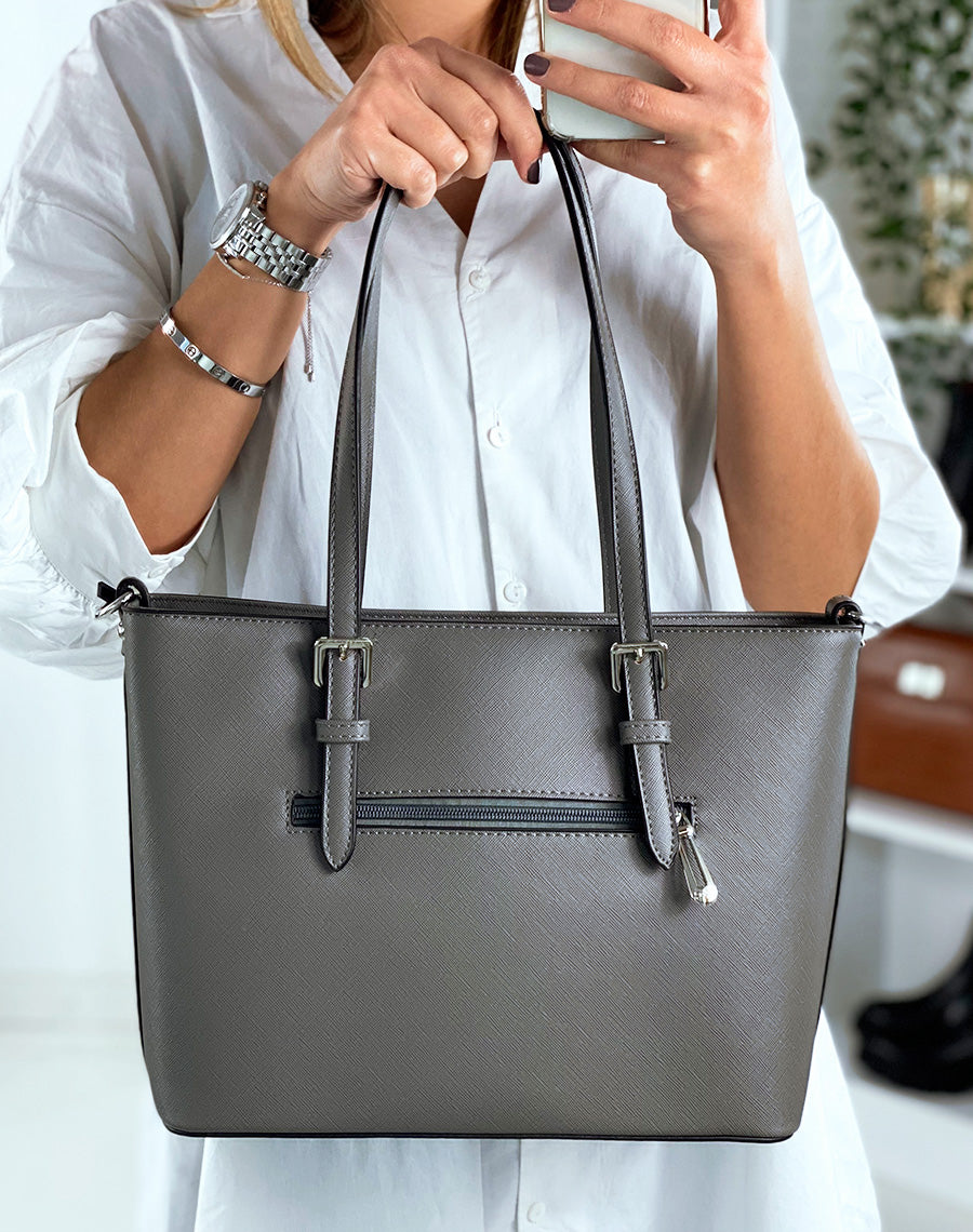 Sac à main gris en simili cuir
