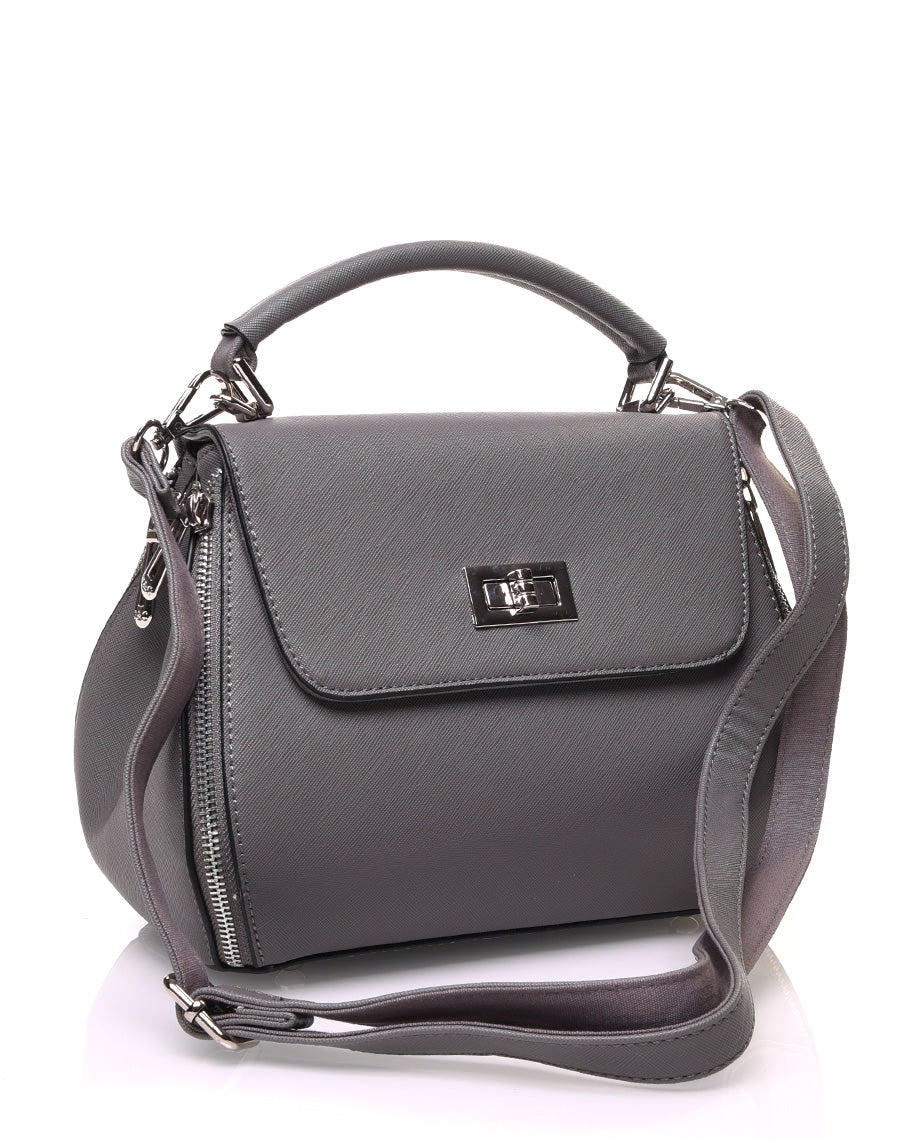 Sac à main gris à petite hanse avec verrou tournant