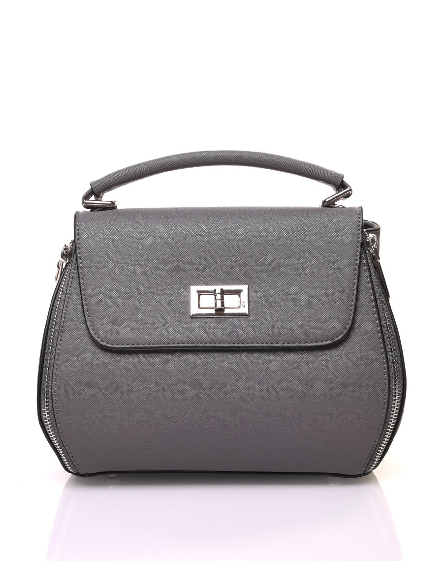 Sac à main gris à petite hanse avec verrou tournant