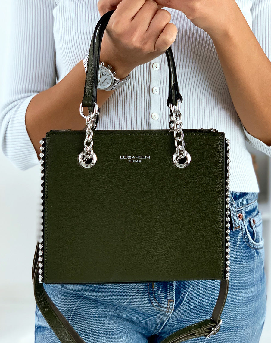 Sac à main kaki clouté