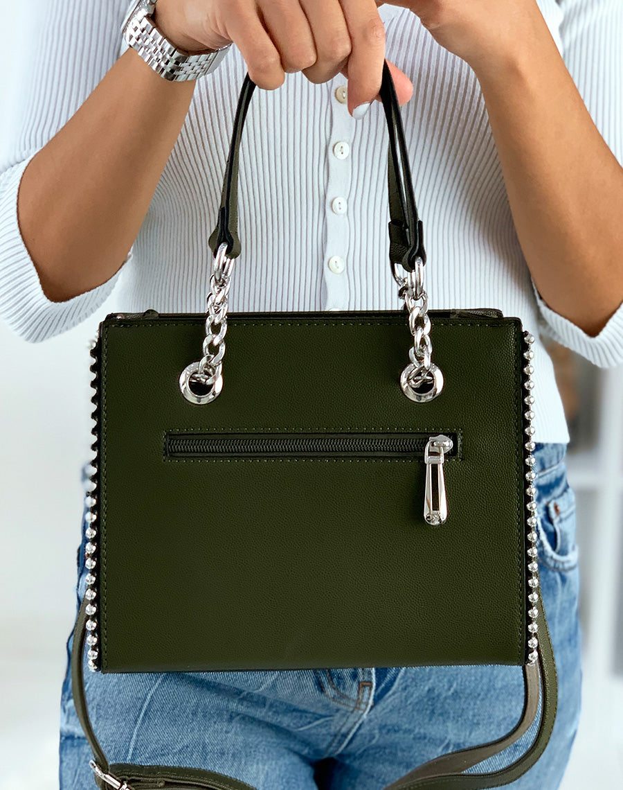 Sac à main kaki clouté