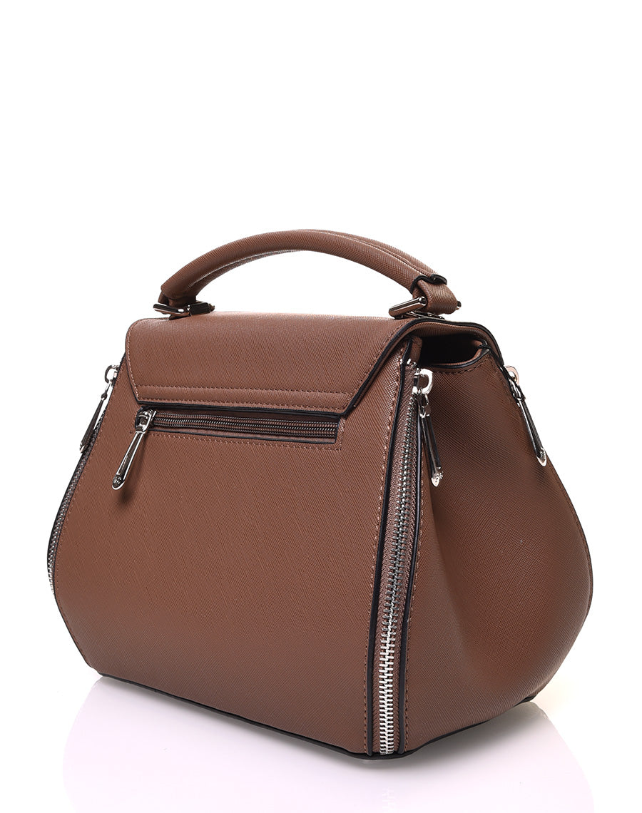 Sac à main marron à petite hanse avec verrou tournant