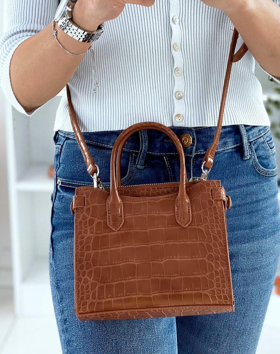 Sac à main mini camel effet croco