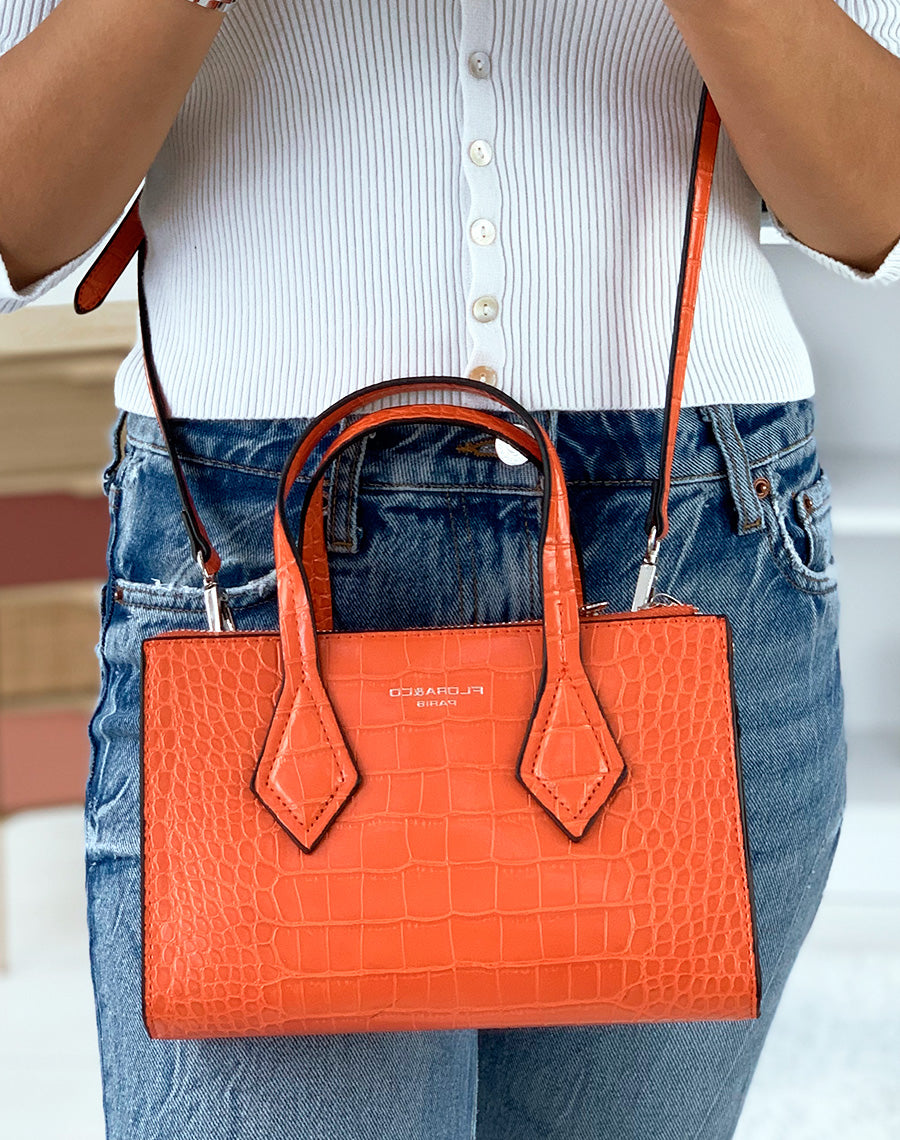 Sac à main mini orange effet croco