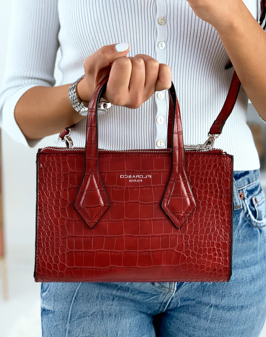 Sac à main mini rouge effet croco