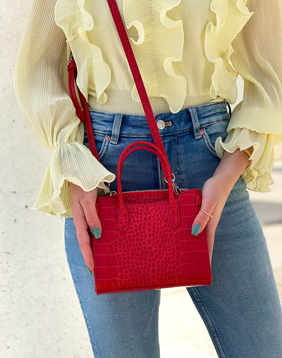 Sac à main mini rouge effet croco