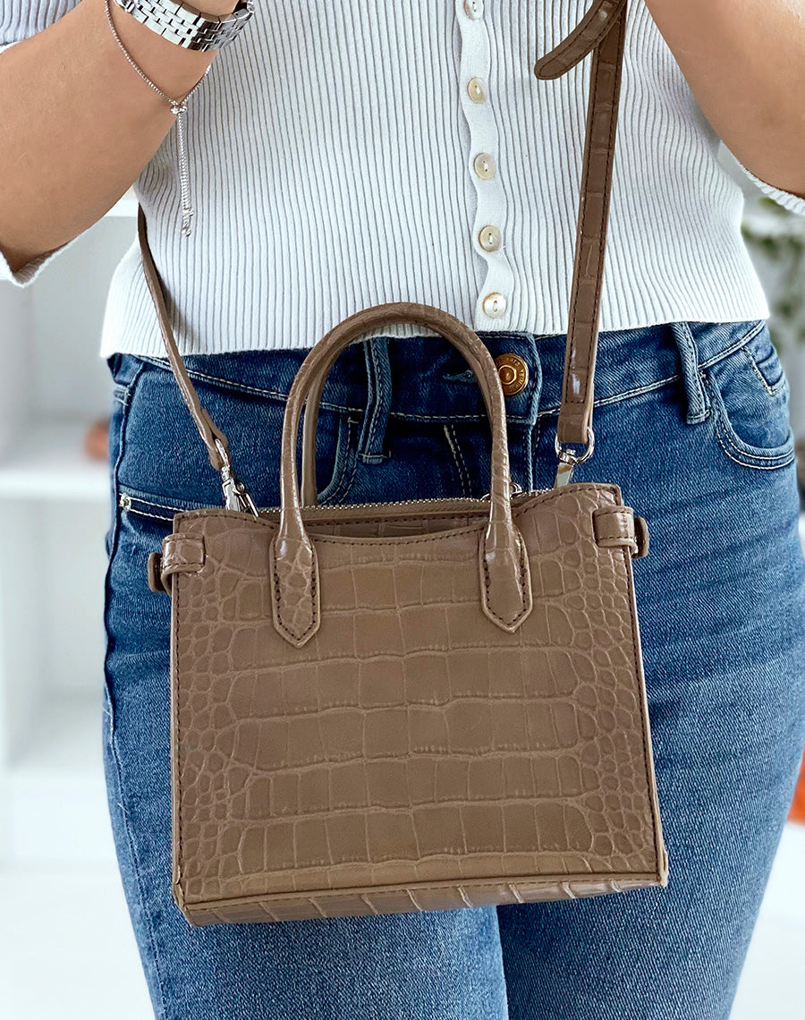 Sac à main mini taupe effet croco