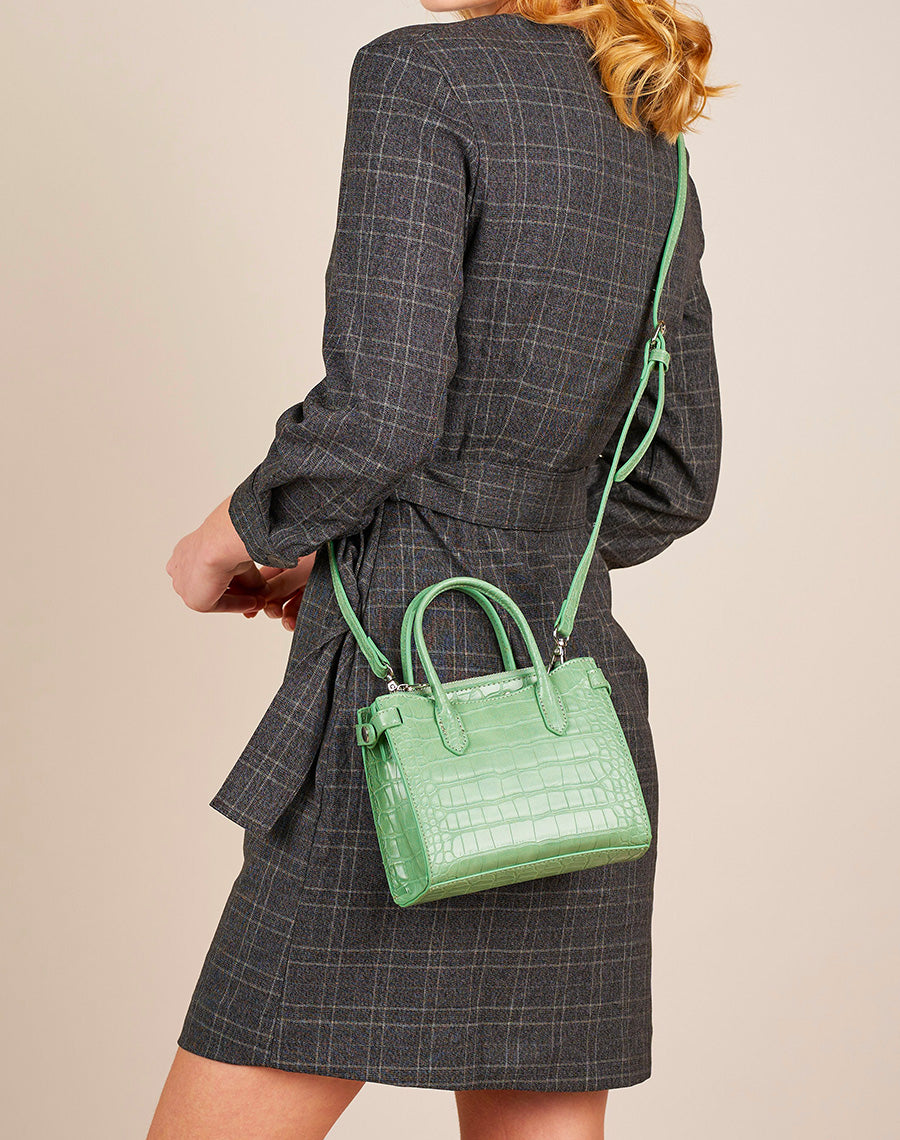 Sac à main mini vert d’eau effet croco