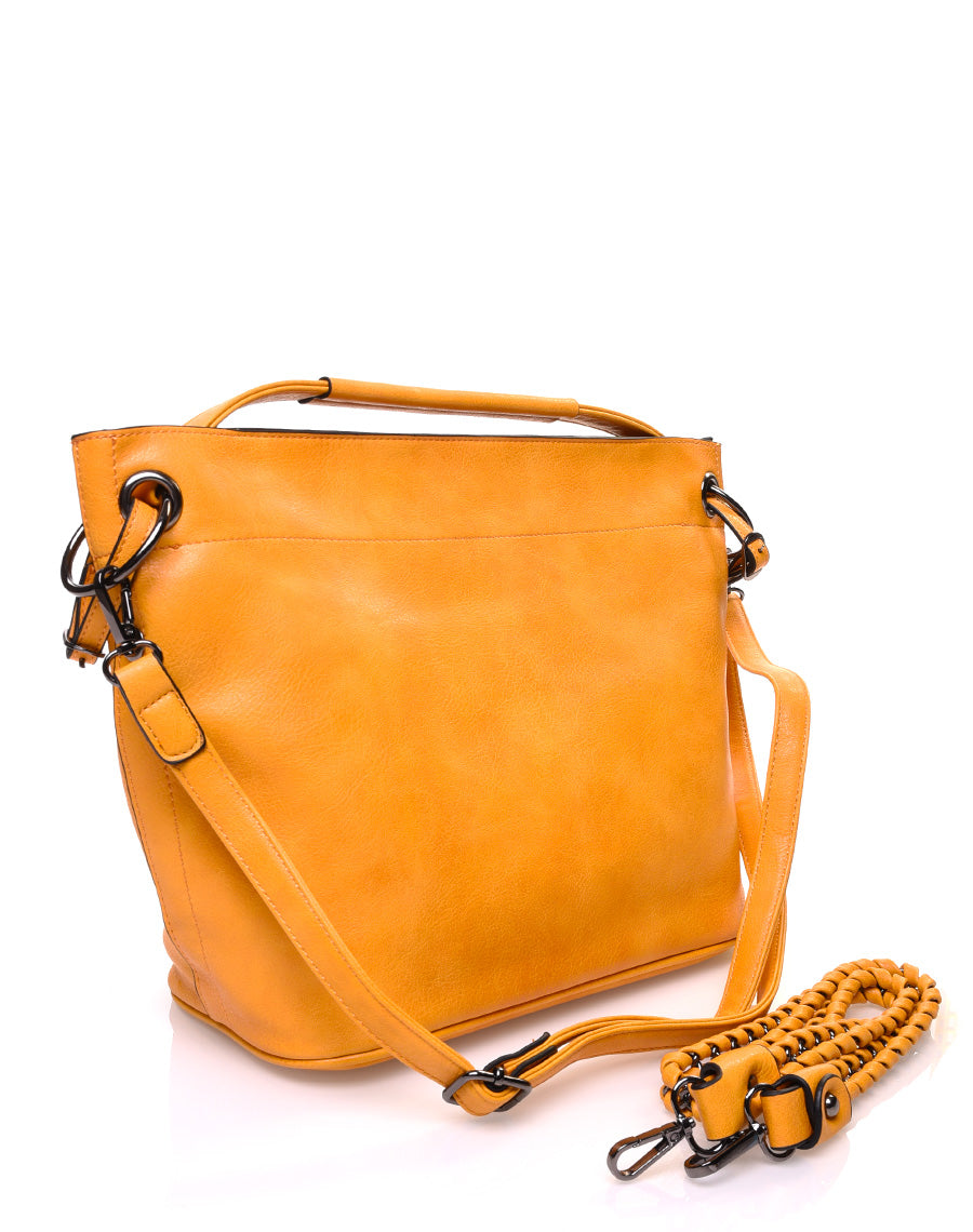 Sac à main moutarde en effet simili cuir à hanses multiples