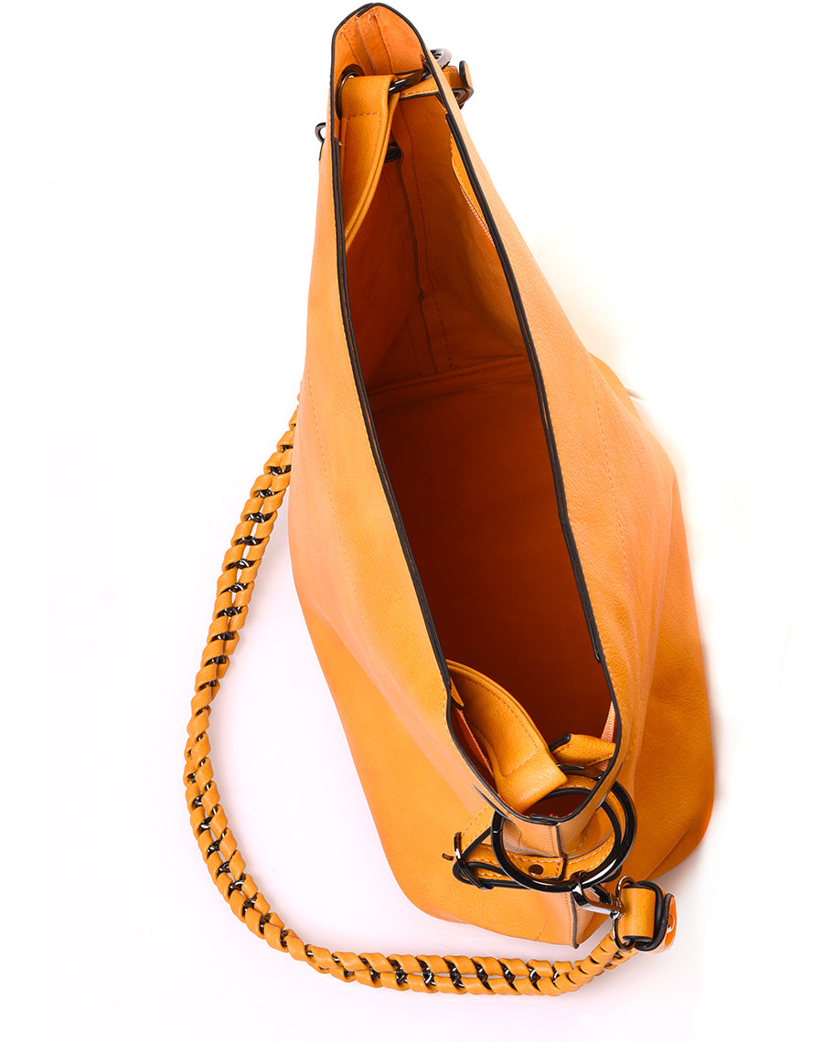 Sac à main moutarde en effet simili cuir à hanses multiples