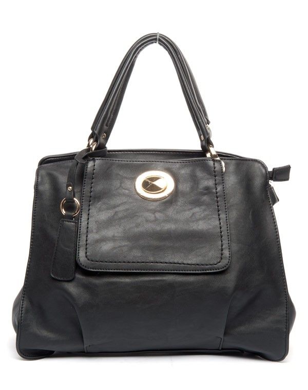Sac à main noir compartimenté Lantadeli bouton doré décoratif