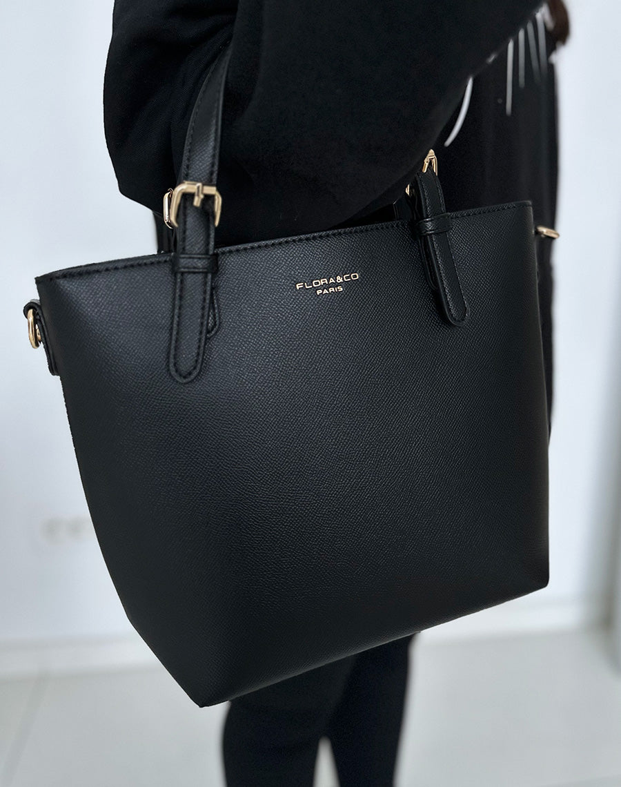 Sac à main noir à détail doré