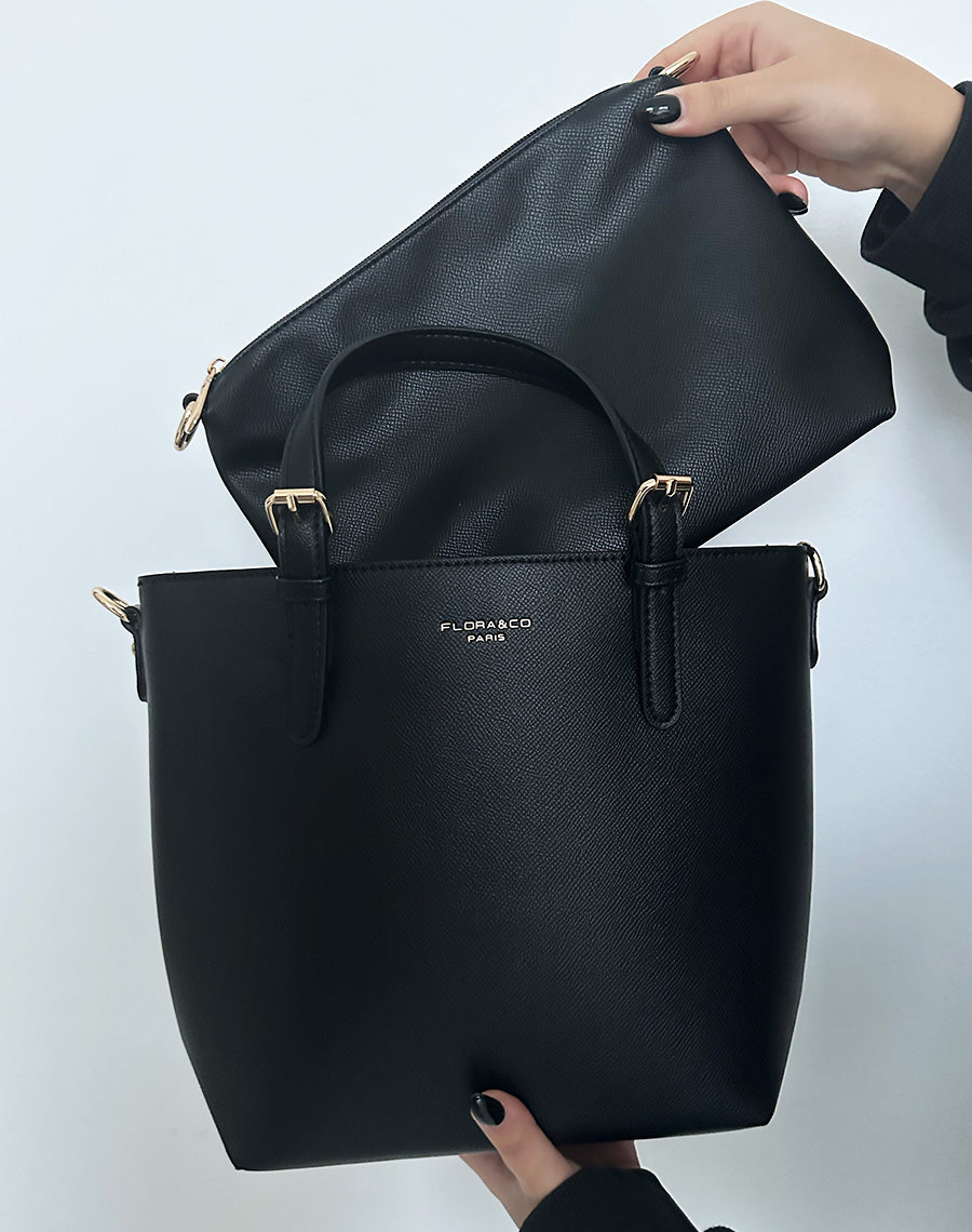 Sac à main noir à détail doré