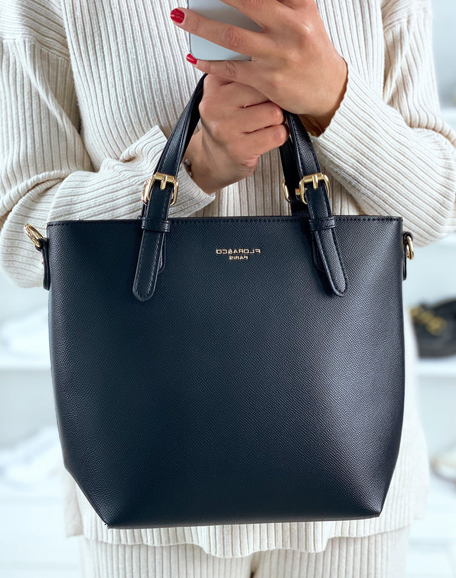 Sac à main noir à détail doré