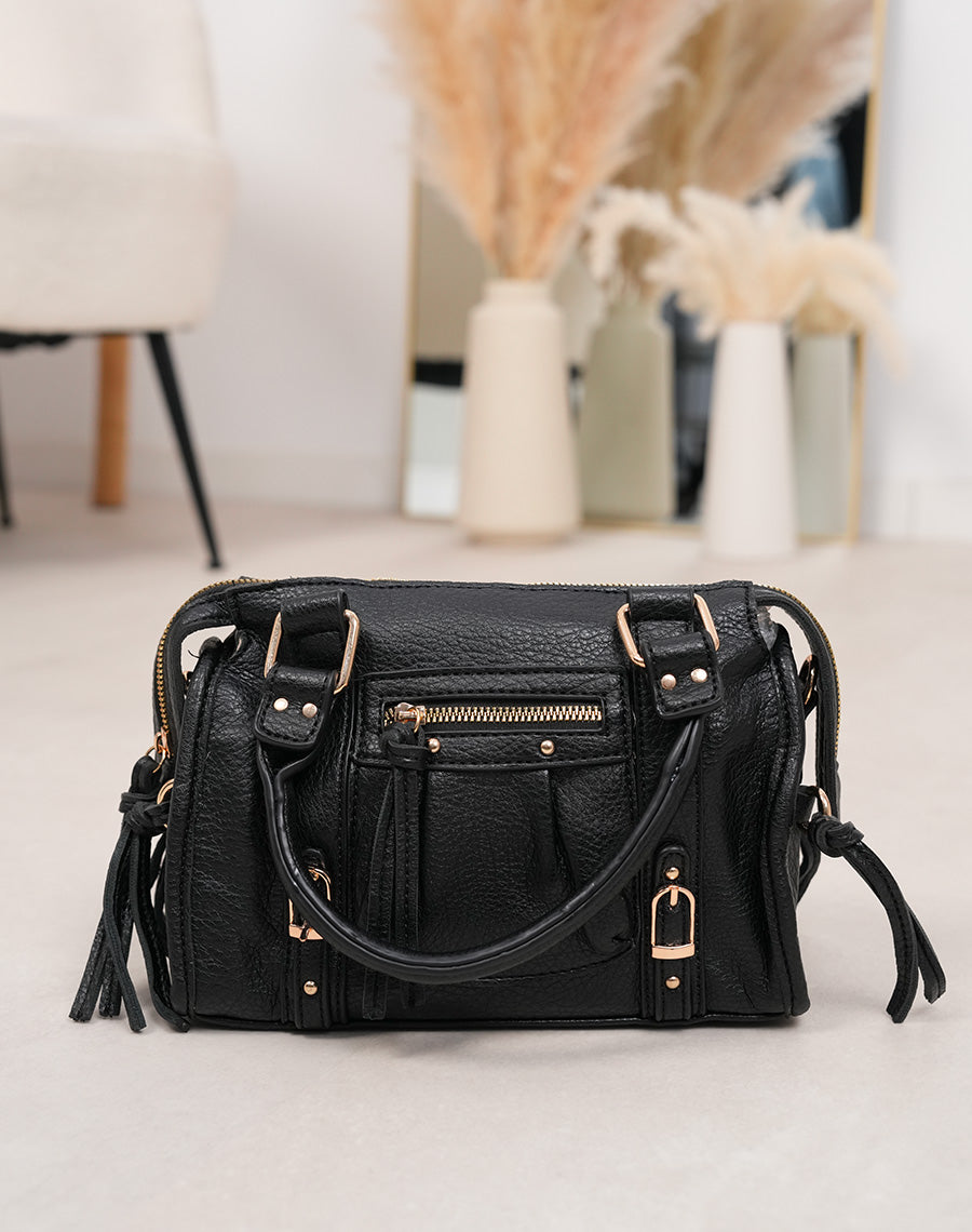 Sac à main noir à détails dorés