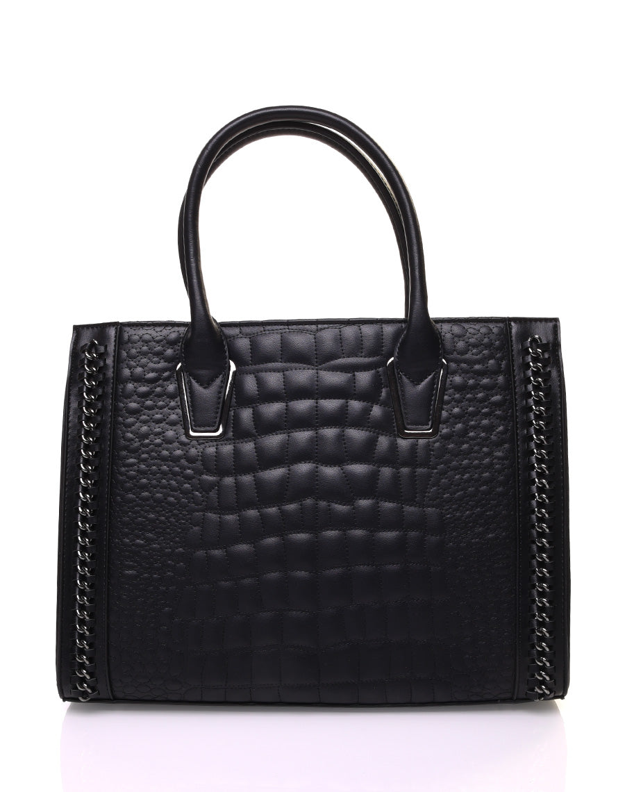 Sac à main noir effet croco et détails chaînes
