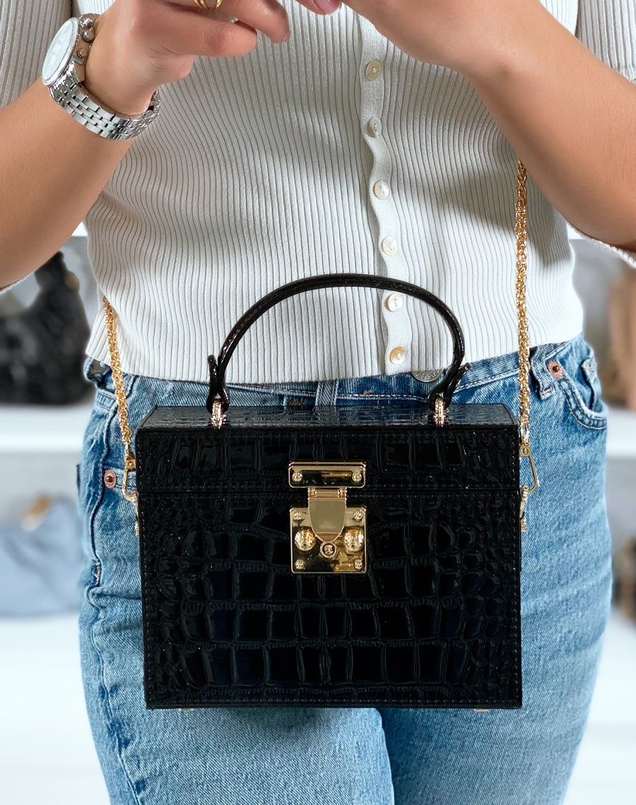 Sac à main noir effet croco style mallet