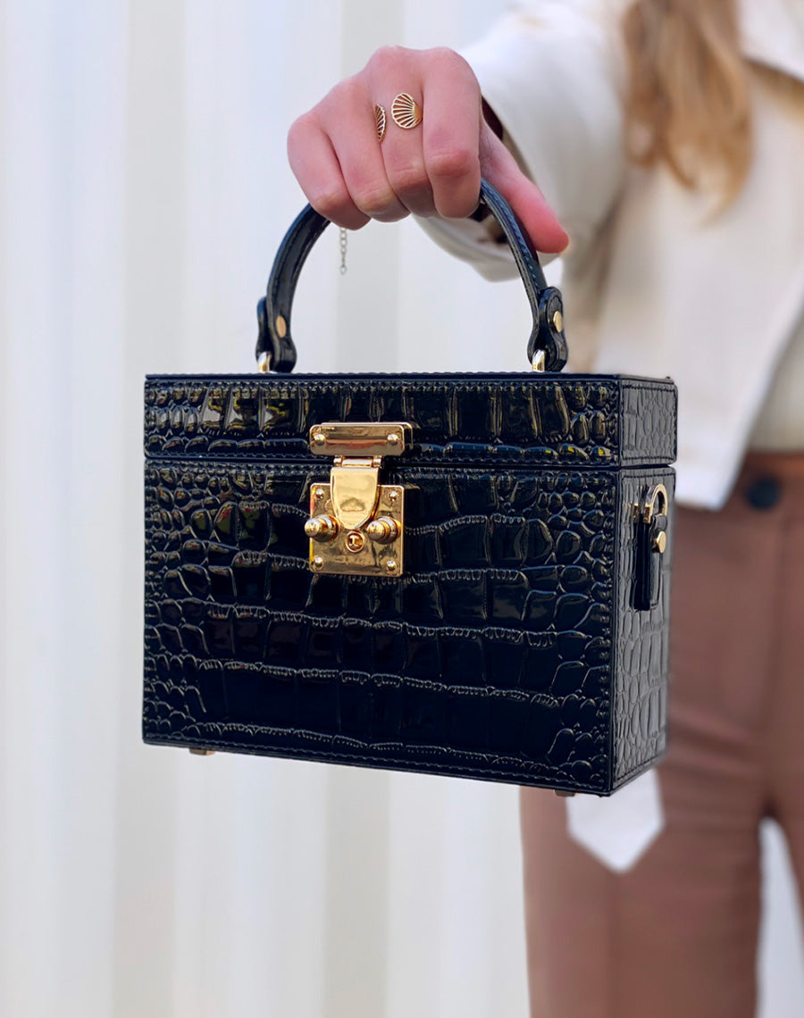 Sac à main noir effet croco style mallet