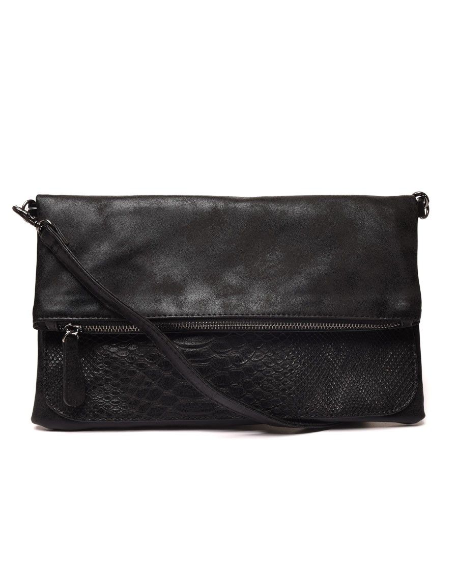 Sac à main noir effet usé et python double contenance