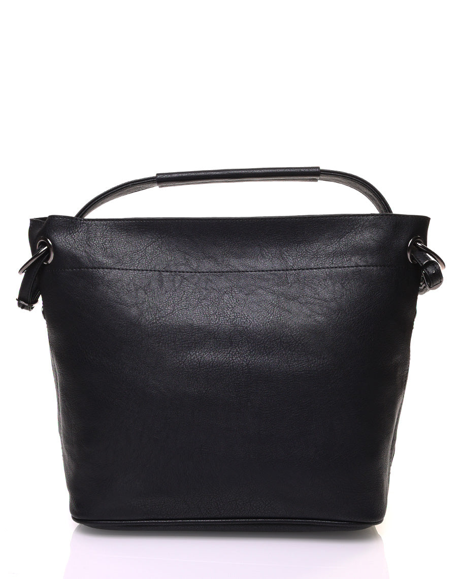 Sac à main noir en effet simili cuir à hanses multiples