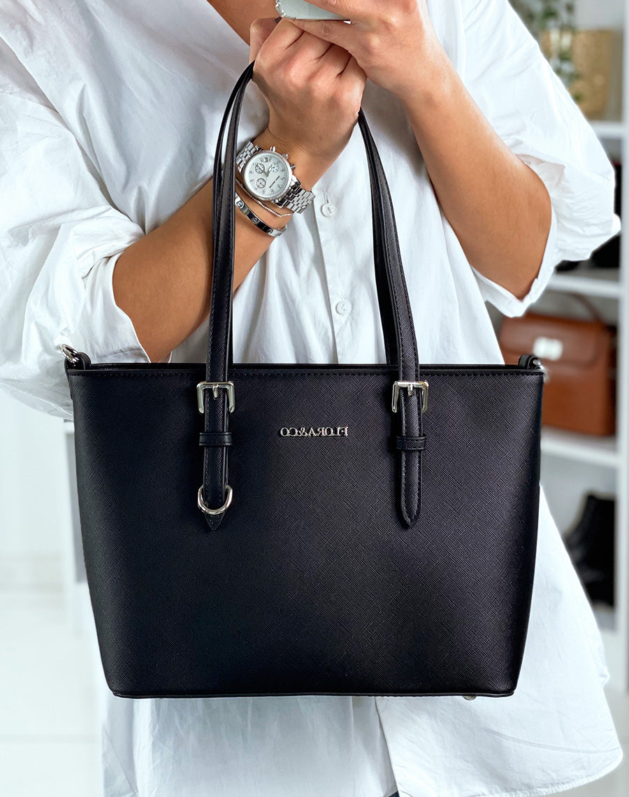 Sac à main noir en simili cuir