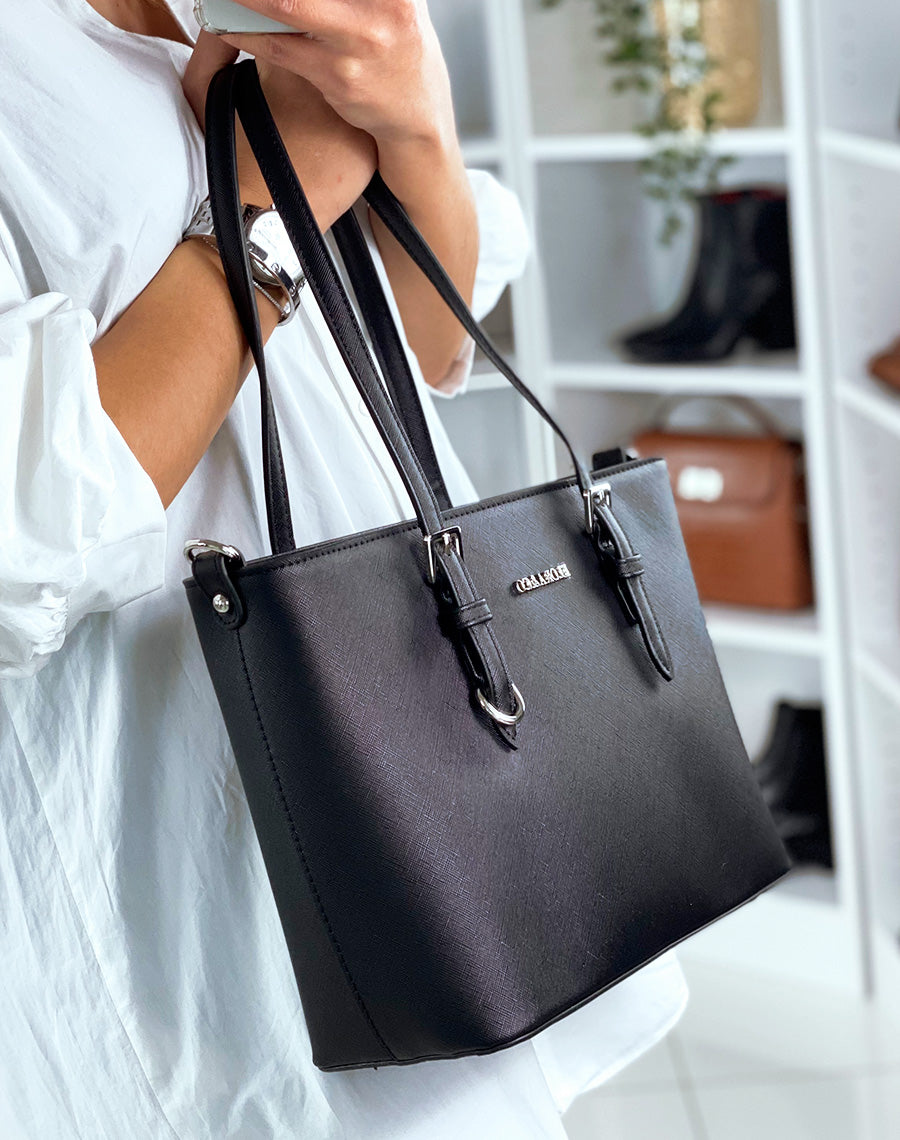 Sac à main noir en simili cuir