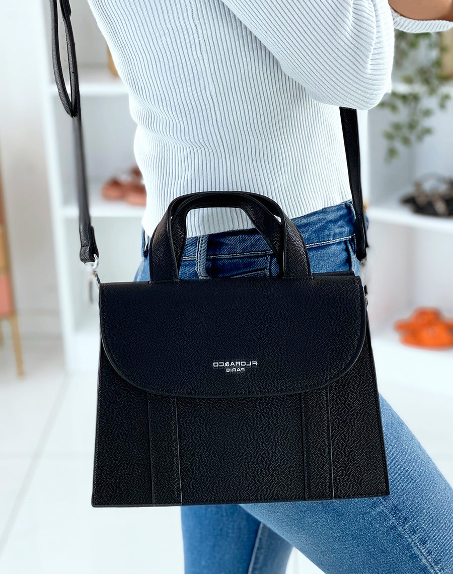 Sac à main noir forme trapèze