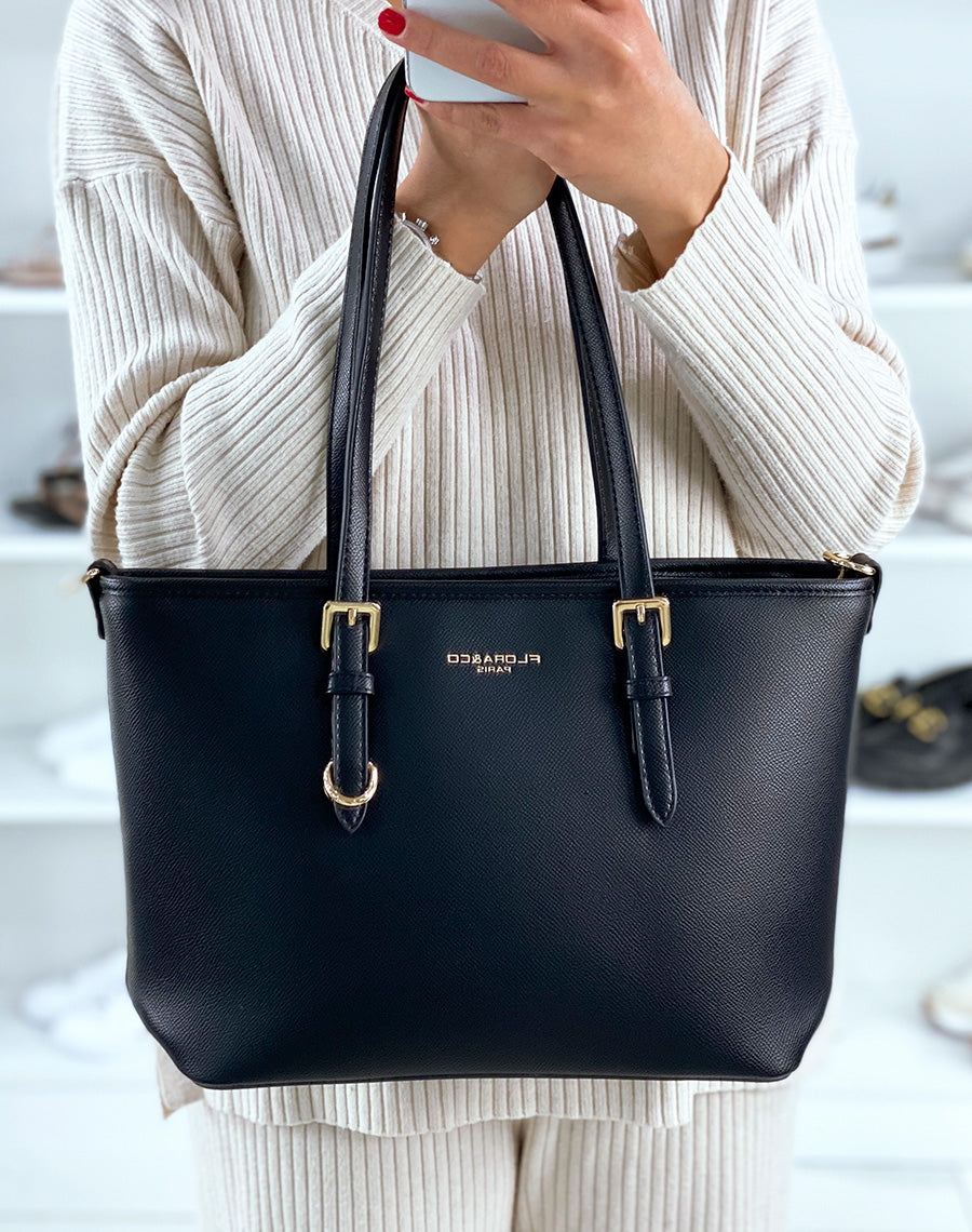 Sac à main noir grainé