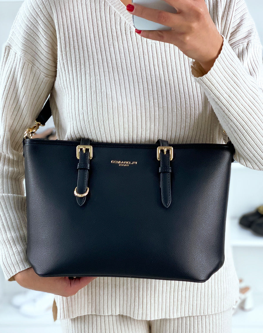Sac à main noir grainé