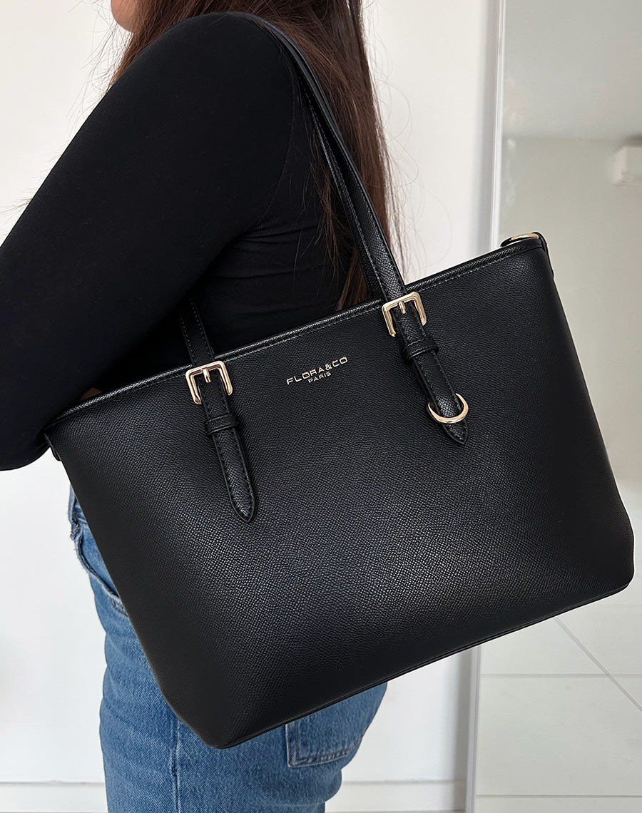 Sac à main noir grainé