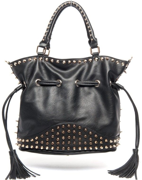 Sac à main noir Lantadeli clouté le long des bordures
