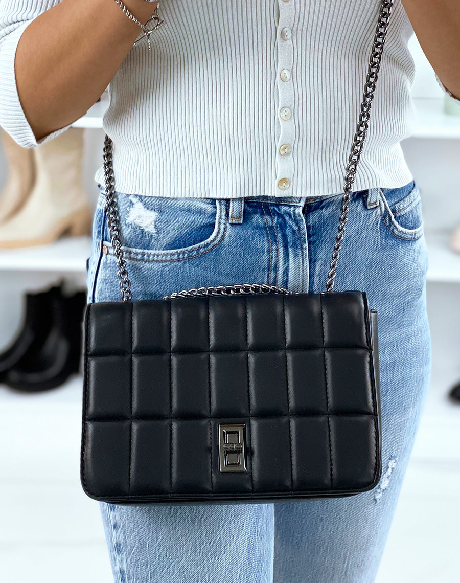 Sac à main noir matelassé
