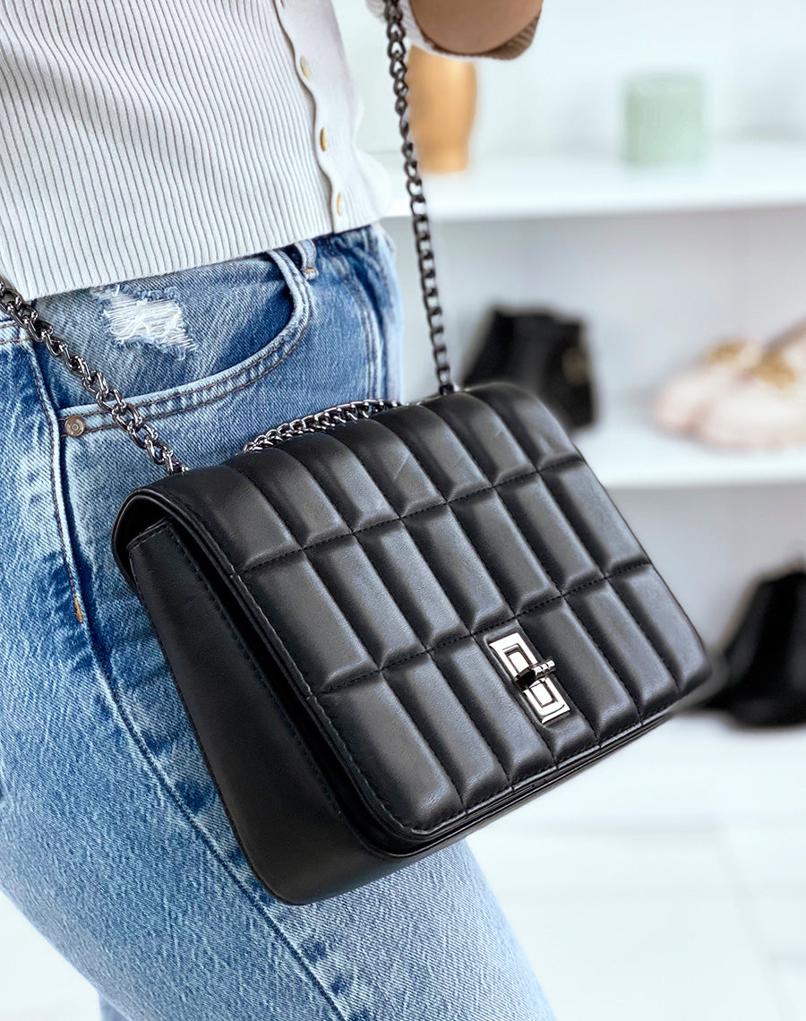 Sac à main noir matelassé